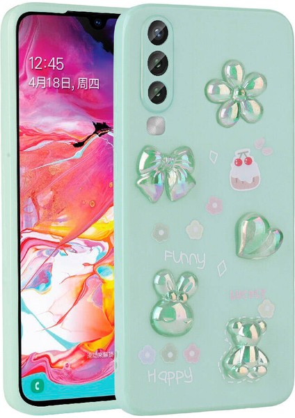 Galaxy A70 Kılıf Kabartma Figürlü Parlak Fzd Toys Silikon Kapak-Açık Yeşil