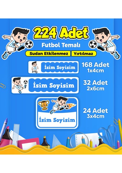 Futbol Temalı Okul Kreş Kişiye Özel Isim Etiket Seti - Model 287