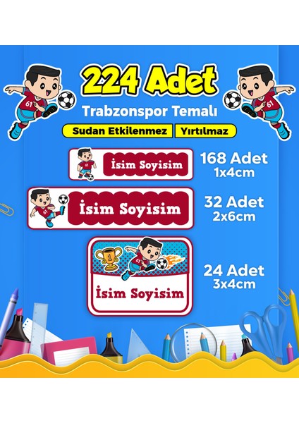 Trabzonspor Futbol Temalı Okul Kreş Kişiye Özel Isim Etiket Seti - Model 282