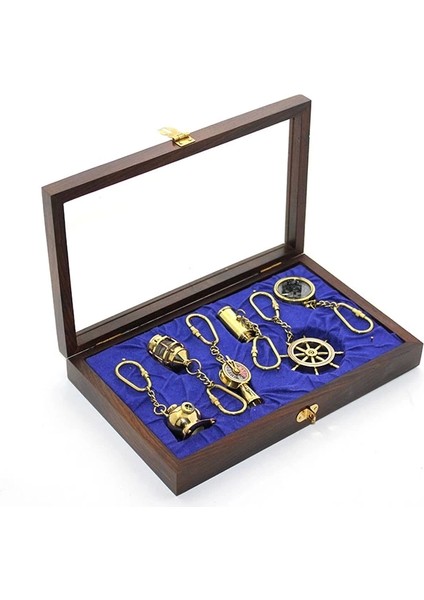 Ahşap Kutulu Pirinç 6'lı Anahtarlık Seti 2668