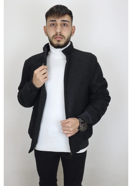 Fistan Store Erkek Hakim Yaka Spor Kesim Rahat Kalıp Kolları Lastikli Kışlık Kaşmir Kaban
