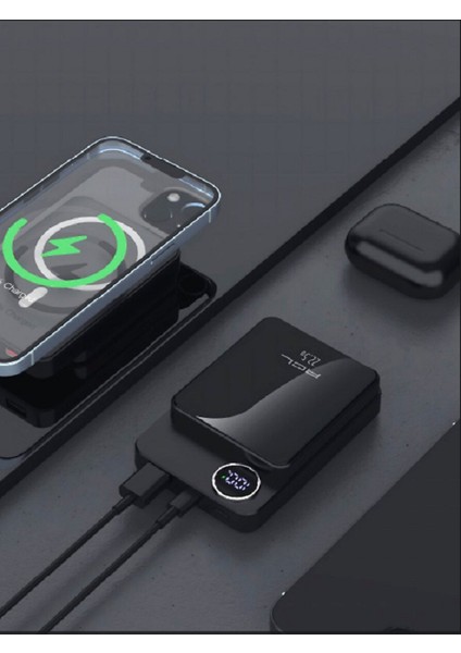 10000 Mah Magsafe Uyumlu Powerbank | 22.5W Hızlı Şarj | Dijital Göstergeli | Type-C & USB Çıkışlı