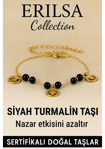 Sertifikalı Siyah Turmalin Taşlı Charm Bileklik – Nazar Enerjisini , Koruma Sağlar
