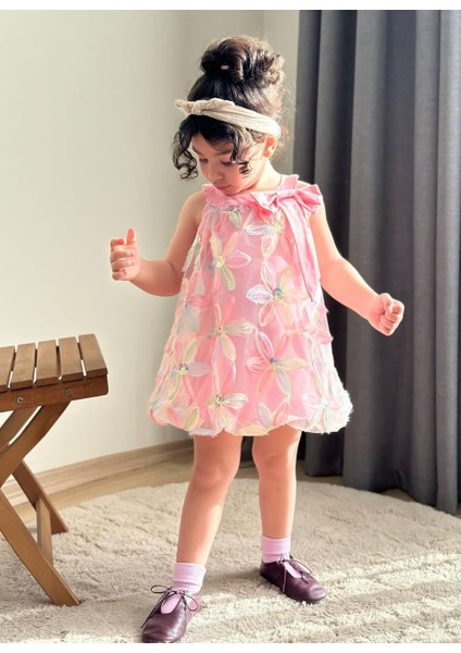 Çiçekli Kiz Çocuk Elbise.balon Model Yuksek Kalıte 3-10 Yaş