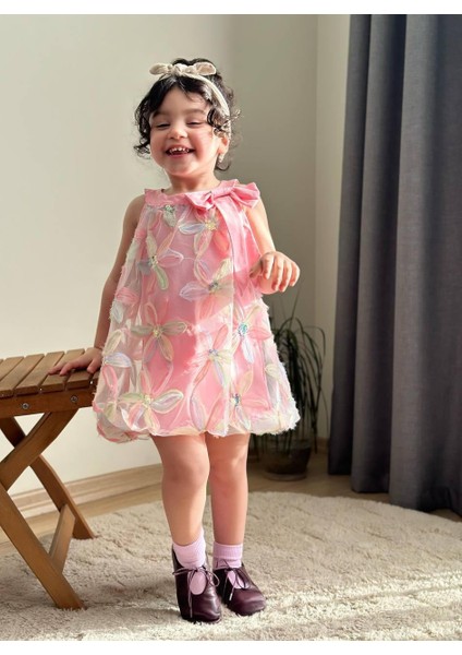 Çiçekli Kiz Çocuk Elbise.balon Model Yuksek Kalıte 3-10 Yaş fiyatları