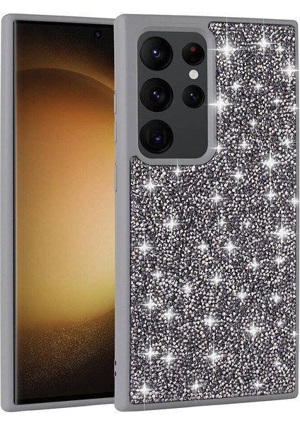 Galaxy S24 Ultra Kılıf Parlak Taşlı Tasarım Btbm Pırlanta Kapak-Lila