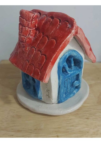 Seramik Altlıklı Mumluk El Yapım 12X11CM Kırmızı Mavi Beyaz Obje 1 Adet modelleri
