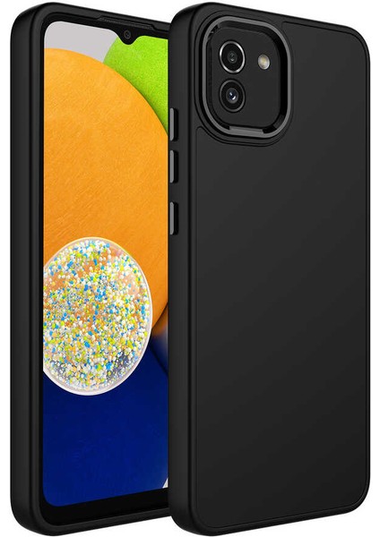 Galaxy A03 Kılıf Metal Çerçeve ve Buton Tasarımlı Silikon Klfs Luna Kapak-Siyah