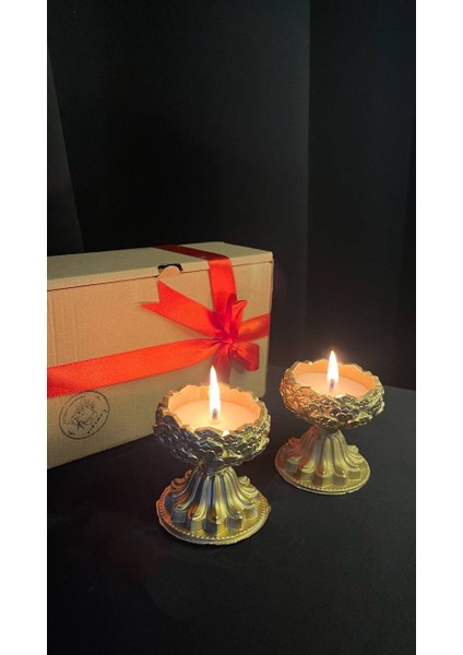 Barok Tarzı Gold 2 Adet Kokulu Dekoratif Mum