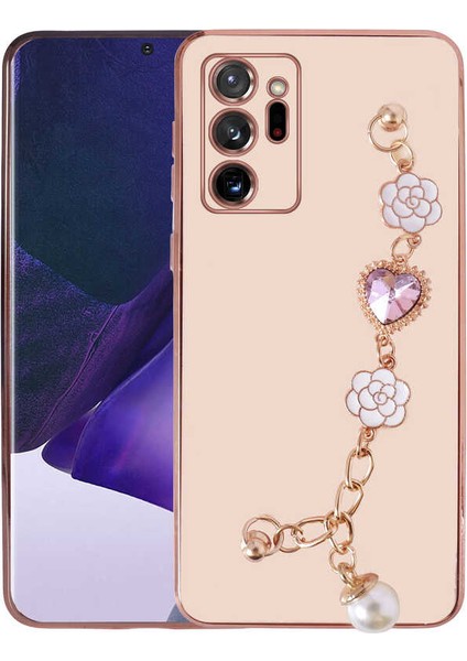 Galaxy Note 20 Ultra Kılıf El Tutamaçlı Kamera Korumalı Klfs Taka Silikon Kapak-Pembe