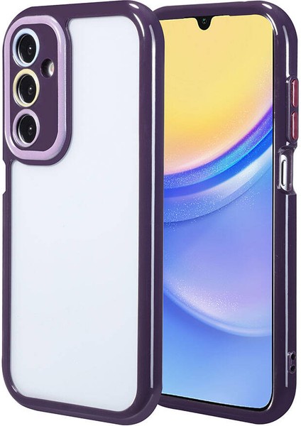 Galaxy A15 Kılıf Kamera Korumalı Renkli Kenar ve Çerçeve Tasarımlı Klfs Vitamin Kapak-Derin Mor