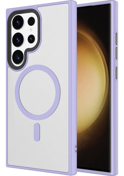 Galaxy S24 Ultra Kılıf Sert Pc Arka Yüzey Wireless Şarj Özellikli Klfs Flet Magsafe Kapak-Lila