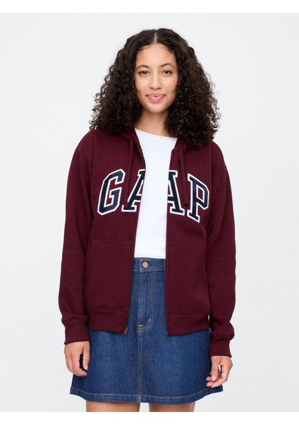 Kadın Bordo Gap Logo Fleece Fermuarlı Sweatshirt