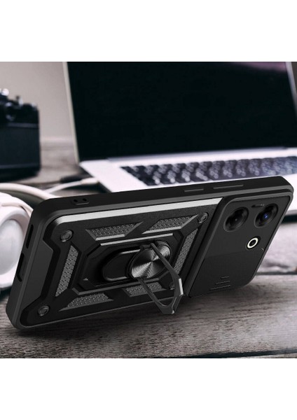 Tecno Camon 20 Pro 4g Kılıf Magnetik Standlı Kamera Korumalı Klfs Sürgülü Vega Kapak-Mavi modelleri