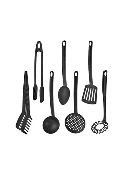 7 Parça Yanmaz Yapışmaz Teflon Kaplama Servis Seti Kepçe Kevgir Spatula Kaşık Plastik Servis Takımı