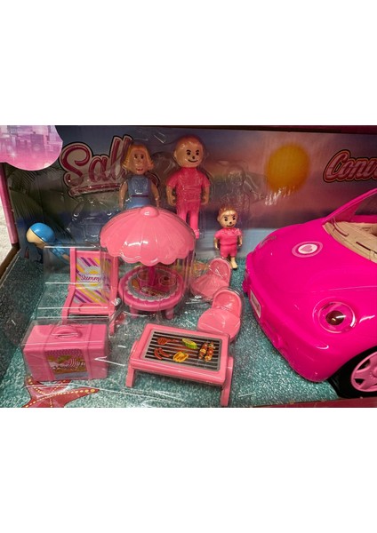 Sally Ailece Kampta ve Üstü Açılabilen Pembe Araba