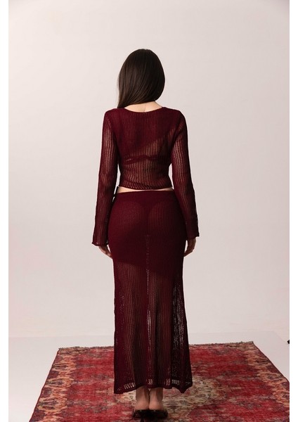 Bordo Örme Pareo Ikili Takım