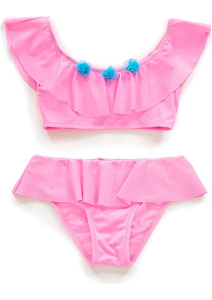 Kız Çocuk Volanlı Aksesuarlı Açık Pembe Bikini Takımı