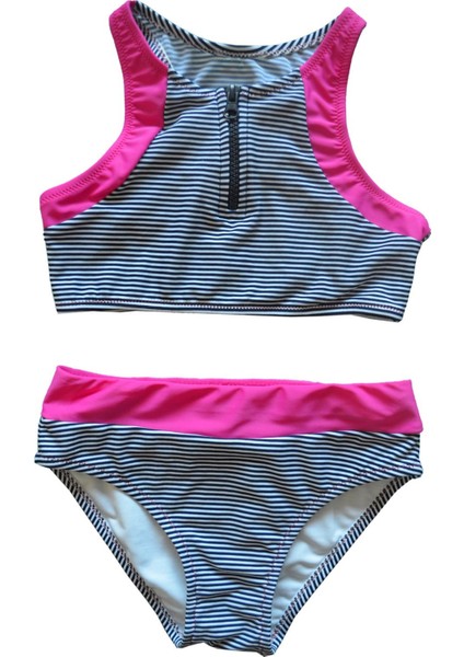 Kız Çocuk Fermuar Detaylı Lacivert Bikini Takımı