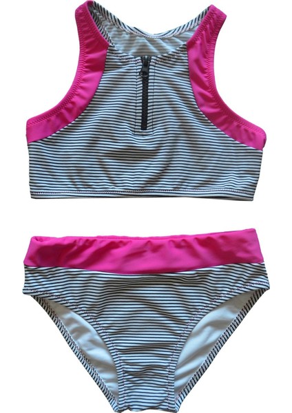 Genç Kız Fermuar Detaylı Siyah Bikini Takımı
