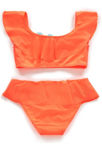 Kız Çocuk Volanlı Aksesuarlı Turuncu Bikini Takımı fiyatları