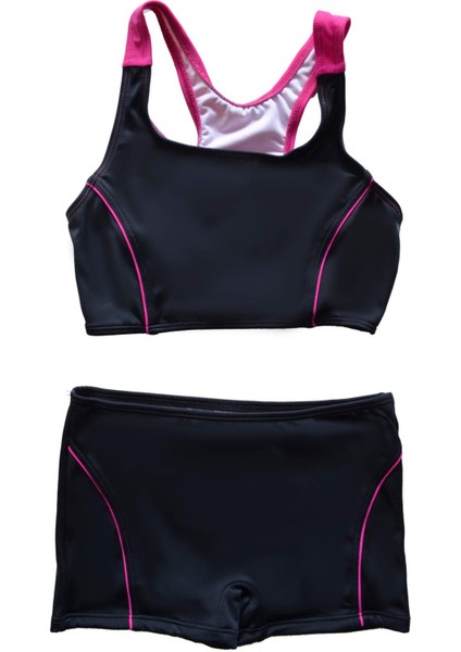 Kız Çocuk Şortlu Siyah Yüzücü Bikini Takımı