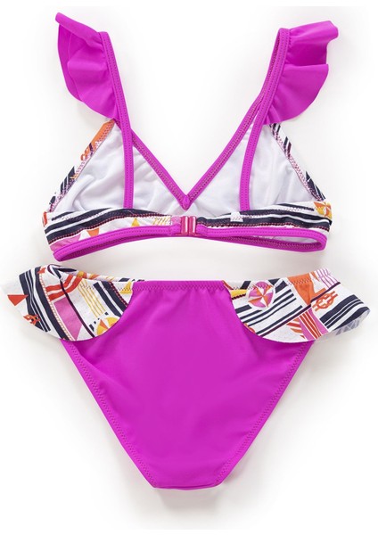 Kız Çocuk Desenli Volanlı Pembe Bikini Takımı fiyatları