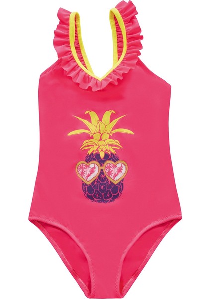 Kız Çocuk Yaka Fırfırlı Mercan Pembe Mayo