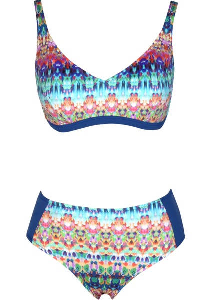 Beria Kadın Mavi Etnik Desenli Toparlayıcı Bikini Takımı