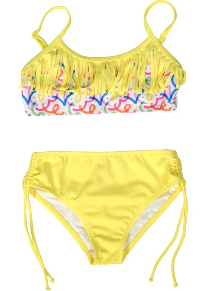 Kız Çocuk Püskül Detaylı Sarı Bikini Takımı
