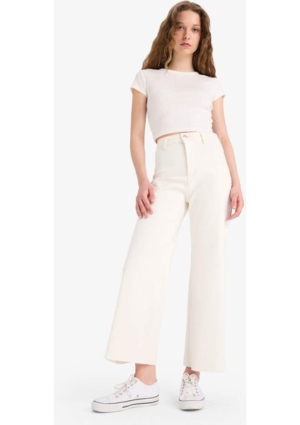 Yeni Sezon Culotte Yüksek Bel Paça Ucu Kesik Crop Jean Pantolon fırsatları