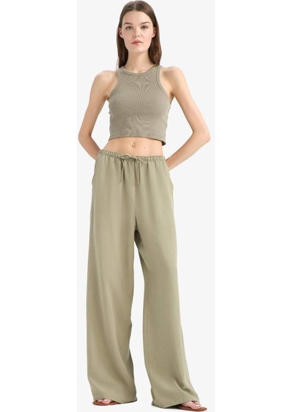 Yeni Sezon Keten Karışımlı Palazzo Pantolon Wide Leg Geniş Bol Paça Üç Cepli Normal Bel Basic Düz Standart Boy modelleri