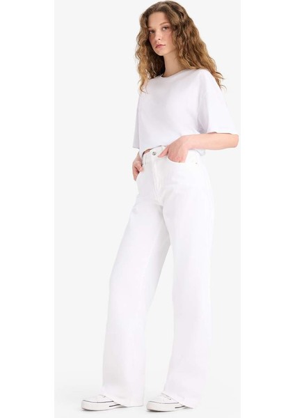 Yeni Sezon Straight Wide Yüksek Bel Uzun Beyaz Jean Pantolon fırsatları