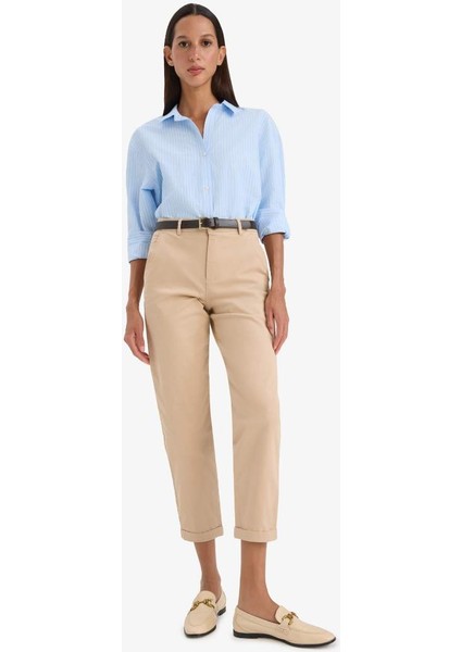 Yeni Sezon Carrot Fit Gabardin Kemerli Pantolon Cepli Yüksek Bel fırsatları