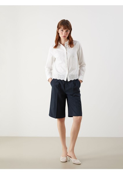 Yeni Sezon Dantel Detayli Poplin Crop Kadin Gomlek - S5OF63Z8