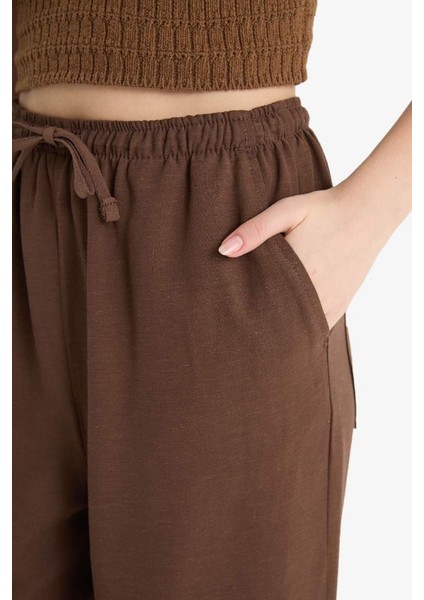 Yeni Sezon Wide Leg Cepli Yüksek Bel Standart Boy Keten Karışımlı Pantolon indirimleri