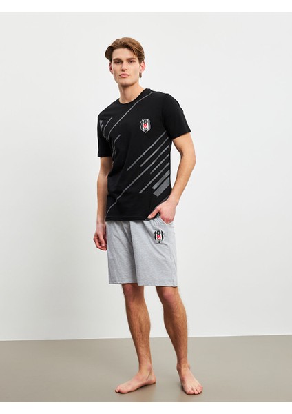 Yeni Sezon Standart Kalip Besiktas Baskili Erkek Sortlu Pijama Takimi - S5BM69Z8