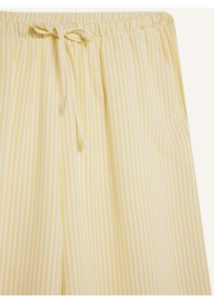 Yeni Sezon Coool Wide Leg Çizgili Normal Bel Keten Karışımlı Pantolon fiyatları