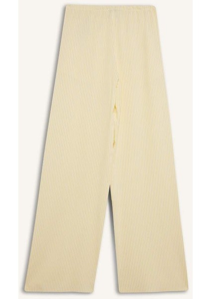 Yeni Sezon Coool Wide Leg Çizgili Normal Bel Keten Karışımlı Pantolon modelleri