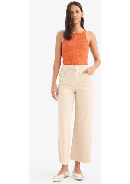 Yeni Sezon Culotte Gabardin Kumaş Pantolon Yüksek Bel Geniş Paça