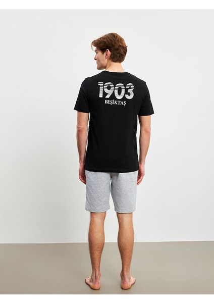 Yeni Sezon Standart Kalip Besiktas Baskili Erkek Sortlu Pijama Takimi - S5BM69Z8