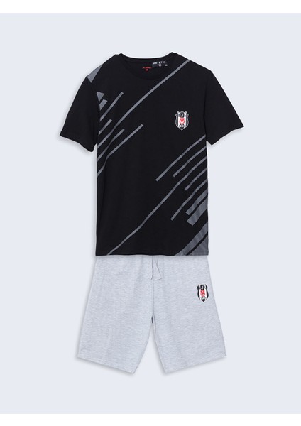 Yeni Sezon Standart Kalip Besiktas Baskili Erkek Sortlu Pijama Takimi - S5BM69Z8
