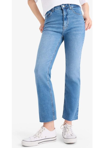 Yeni Sezon Crop Flare Fit Yüksek Bel Bilek Boy Jean Yıkamalı Pantolon