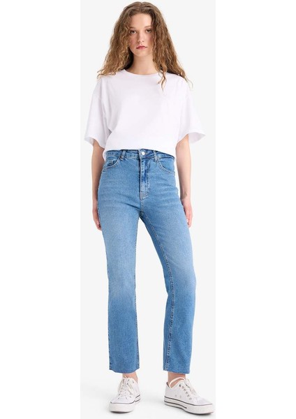 Yeni Sezon Crop Flare Fit Yüksek Bel Bilek Boy Jean Yıkamalı Pantolon fiyatları