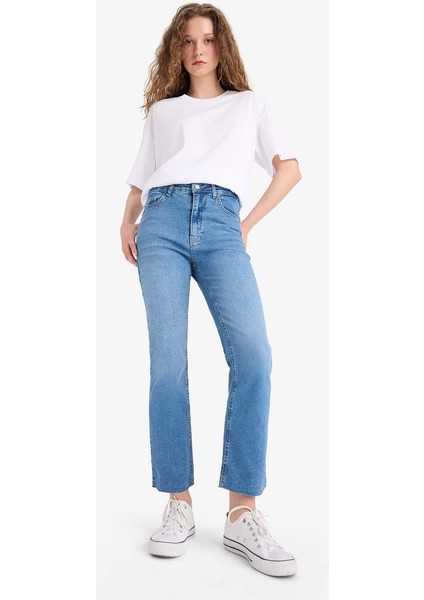 Yeni Sezon Crop Flare Fit Yüksek Bel Bilek Boy Jean Yıkamalı Pantolon indirimleri
