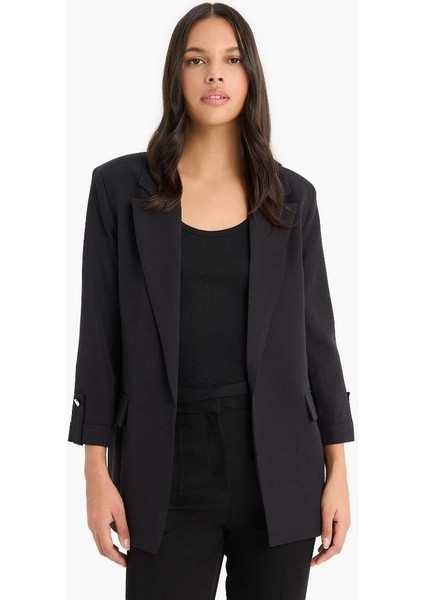 Yeni Sezon Regular Cepli Apoletli Blazer Siyah Ceket fırsatları
