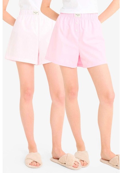 Yeni Sezon Regular Fit Kısa Boy Poplin 2'li Pijama Alt-Fall In Love