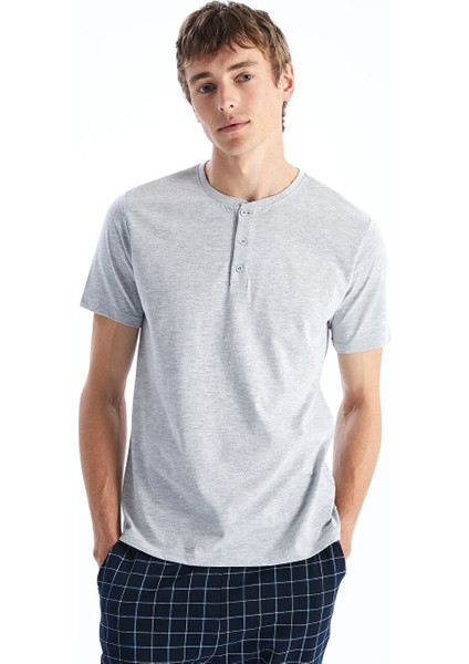 Yeni Sezon Bisiklet Yaka Kisa Kollu Erkek Pijama Ust - S57256Z8