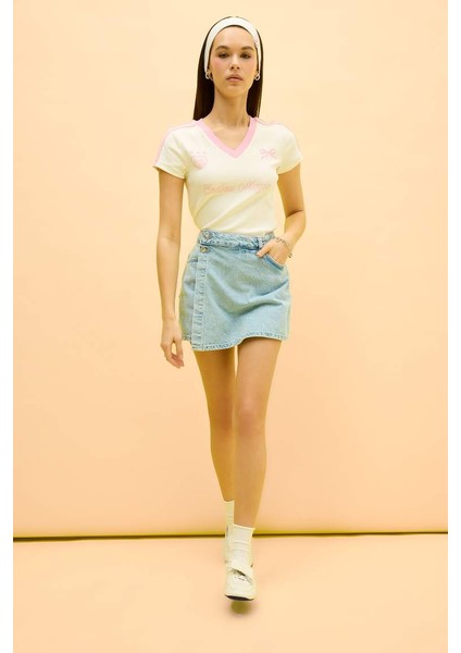 Yeni Sezon Yüksek Bel Cepli Mini Jean Şort Etek modelleri