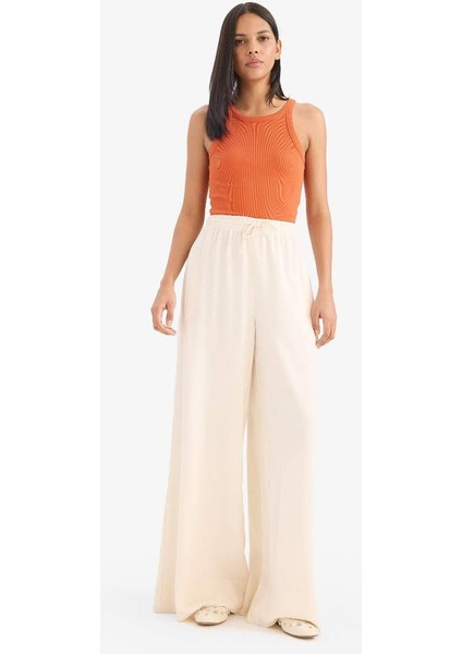 Yeni Sezon Wide Leg Keten Karışımlı Kumaş Palazzo Pantolon Yüksek Bel Geniş Paça fiyatları